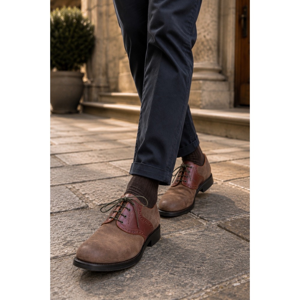 Allen Edmonds Prescott Saddle Oxford Brogue Vibram Two Tone Brown Leather 8‎ E
